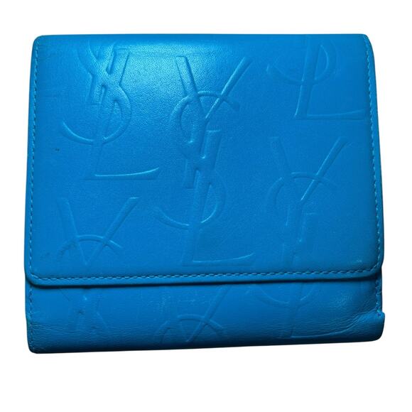 955. Yves Saint Laurent Turquoise Compact Wallet - Picture 1 of 11